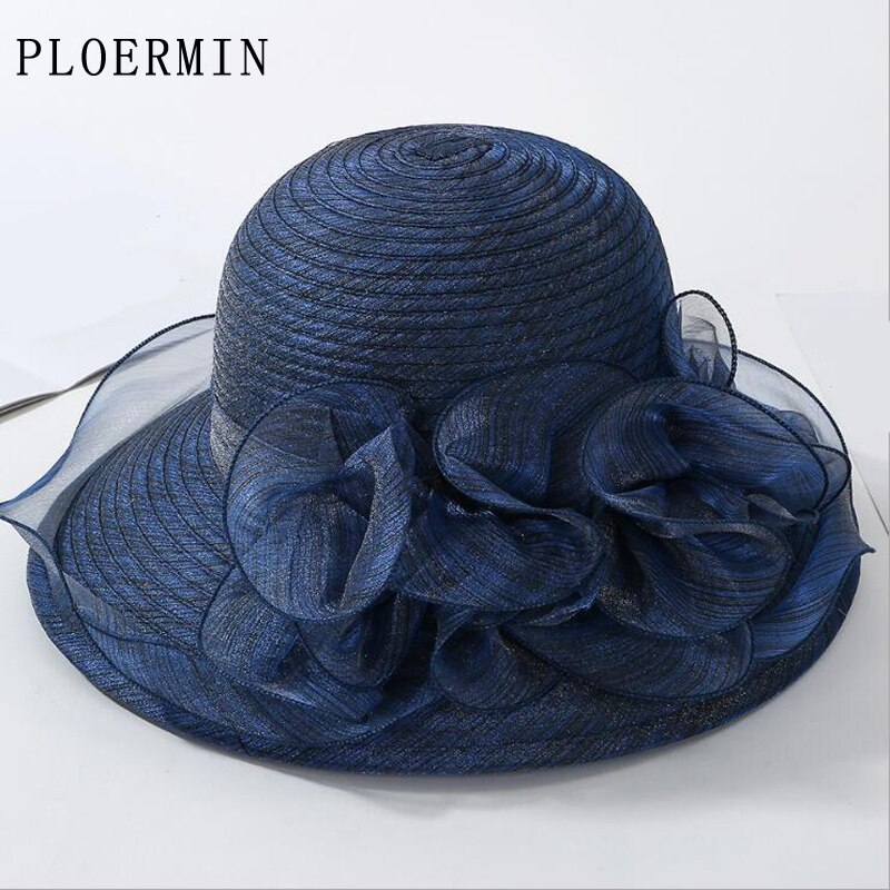 Ploermin Organza Zon Hoeden Vrouwen Bloem Zomer Bruiloft Caps Vrouwelijke Elegante Bloemen Uv Kerk Hoeden Mode