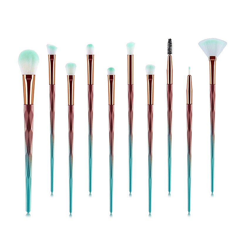 Zzdog 10 stk pro makeup børster sæt til øjenskygge highlight enhjørning krystal diamant langt skaft skønhedsværktøj sæt: 09