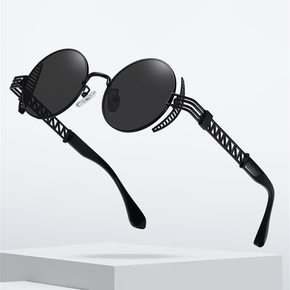 VIVIBEE Ronde Steampunk Zonnebril Voor Mannen 2025 Retro Vrouwen Metalen Accessoires Gothic UV400 Zonnebril Spiegel Punk Bril