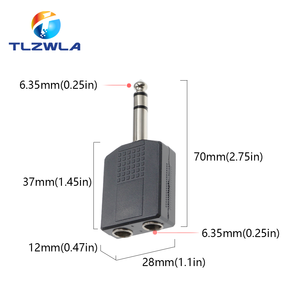 2 SZTUK 1/4 "mononukleoza/stereofoniczny audio Jacek adapter wtyczki męnarty na żeńnarty 6.35MM 6.5MM Podwójne gniazdo Słuchawki Mikrofon Y Rozgałęźnik Konwerter
