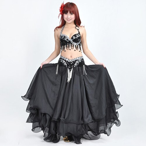 Ropa de baile de rendimiento, conjunto de danza del vientre, 2 uds., conjunto de traje de danza del vientre egipcio para mujer,: Black