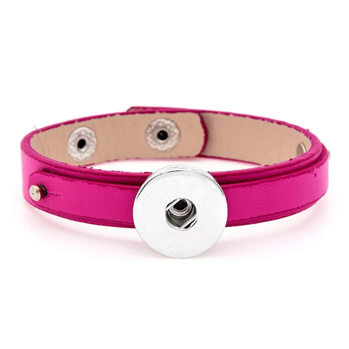 Mode SE0077 Eenvoudige Kleurrijke Leather Snap Armband 21Cm Fit 18Mm Snap Knoppen Sieraden: Rose