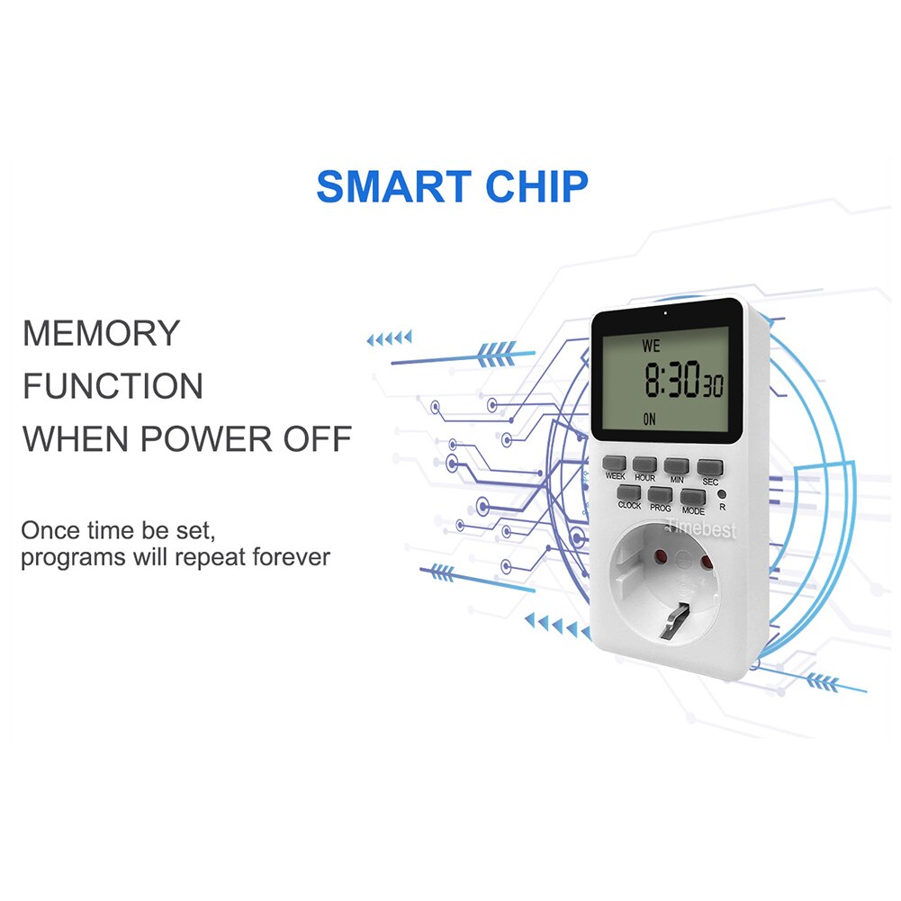 Energy Saving Electronic LCD Digital Timer Switch Kitchen Power Timer Outlet 7 Day Weekly Programmable Timing Socket EU UK Plug