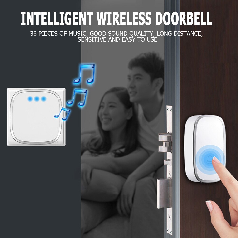 Waterproof Long-distance Remote Control Wireless Doorbell 36 Ringtones 4 Volume Levels Adjustable Bell Door Chime Receiver