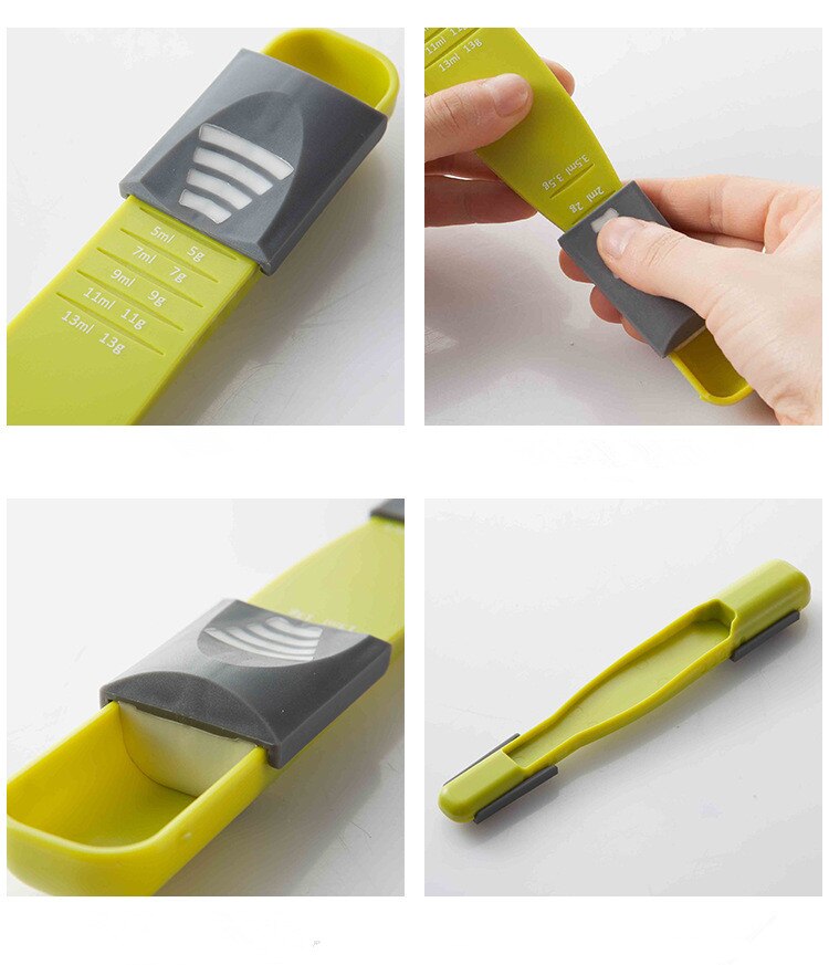 Taza medidora de doble extremo, ocho puestos, cucharas medidoras de escala ajustable, herramienta de medición, cuchara para cocción, accesorios de cocina, QA 098, 1 ud.