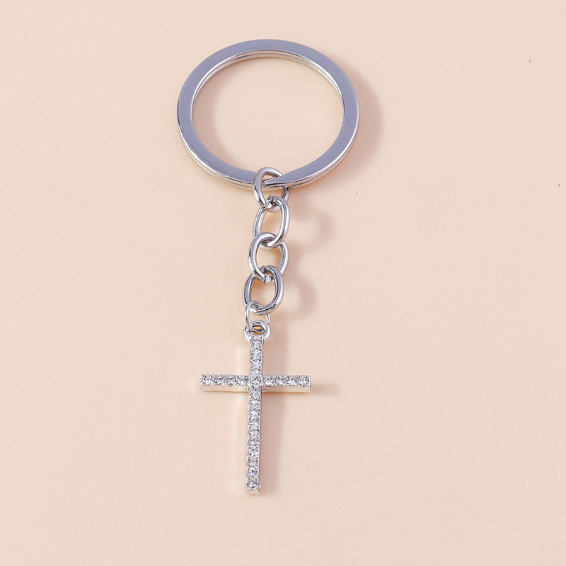 Porte-clés religieux croix en cristal biscuits pour femmes et filles, porte-clés, porte-clés, breloques de sac à main, bijoux à bricoler soi-même, , luxe: jaune clair