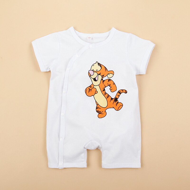 Baby Boy Summer Short Sleeve One Piece Jumpsuit Infant Cotton Clothes Tiger Printed Cosutme Front Open Romper Playsuits: White / 12M