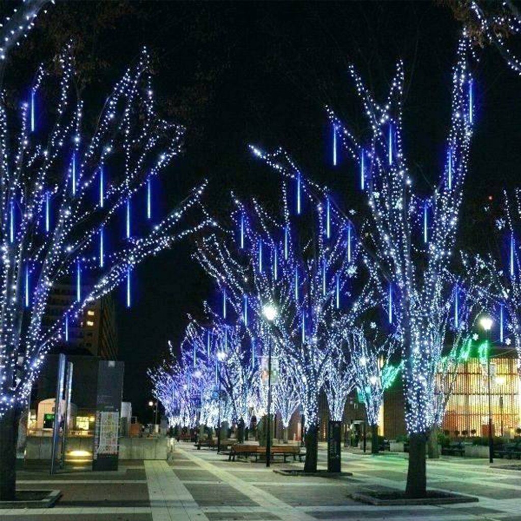 Year 30/50cm Meteor Shower Rain 8 Tubes LED String Lights Waterproof For Outdoor Christmas Decor Tree With Plug Tail#45: Blue 