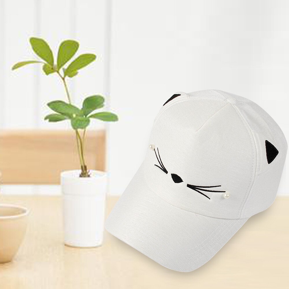 Baseballpet dames heren student unisex zomer schattige kattenoren klep pet verstelbare outdoor snapback hiphop zonnepetten: Wit