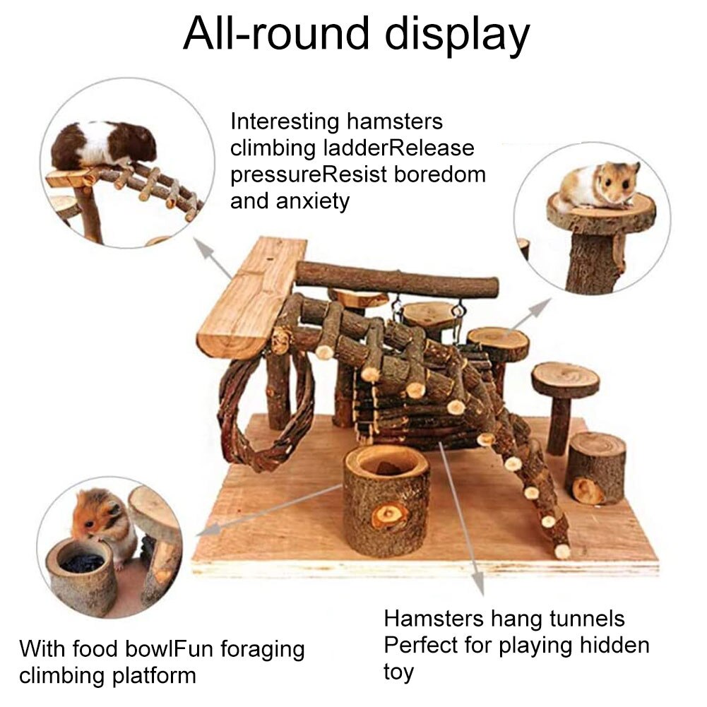 Escalera de madera para patio de juegos de hámster, palos de madera para morder, juego de juguetes para Animal PEQUEÑO, ratón, gerbo