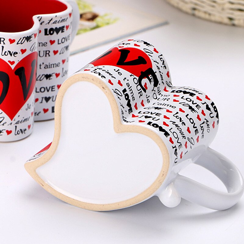 Taza de cerámica con forma de corazón para parejas, vaso de 250ml para agua, café, leche, té, colección de oficina en casa, tazas, de boda para el Día de San Valentín