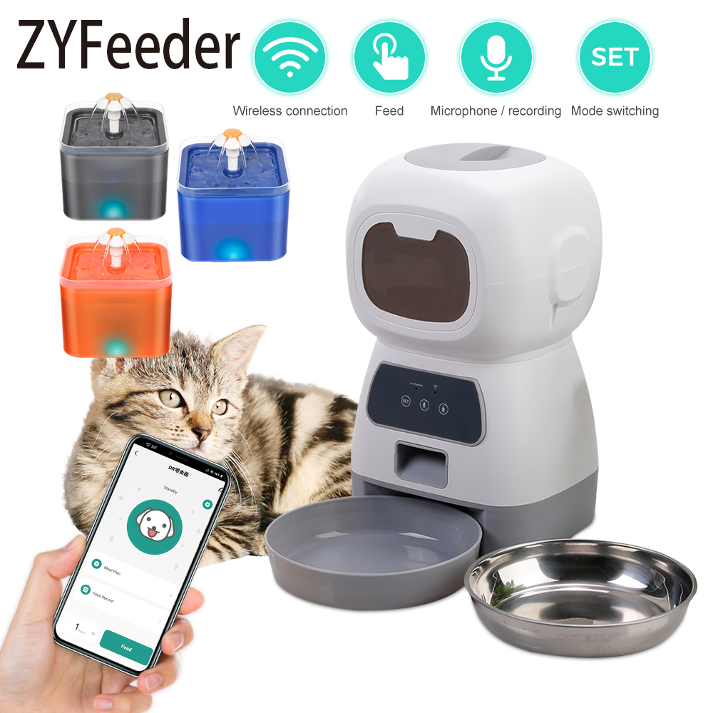 3,5 l automatische Ebene fütterung Wifi App Clever zeitgesteuert Dosierung Zubringer Katze Hundefutter Spender 2l Auto Getränke brunnen Wasser Zubringer Katzen schale