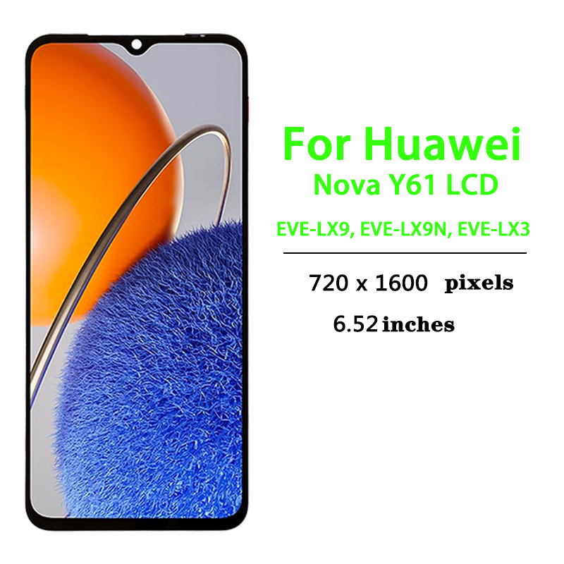 6,52 "para Huawei Nova Y61 LCD EVE-LX9 LX9N marco de pantalla Digitalizador de Panel táctil para Huawei Nova Y61 pantalla EVE-LX3 LCD