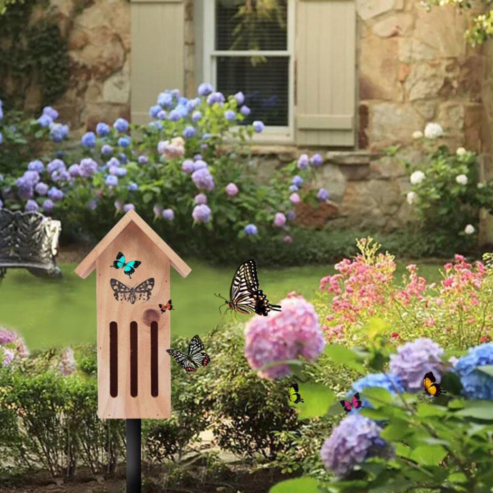 Insect Huis Natuurlijke Houten Bee Hotel Vlinder Habitat Voor Tuinen Lieveheersbeestjes, Lacewings, Solitair, En Andere Nuttige Insecten