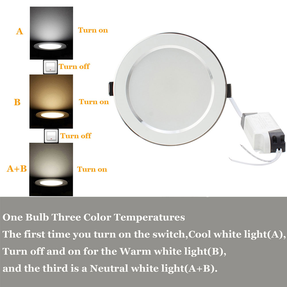 LED Downlight 3W 5W 7W 9W 12W 15W 18W empotrable redondo lámpara 85-265V Cool + neutro + Led blanco cálido bombilla de Interior llevó la iluminación del punto
