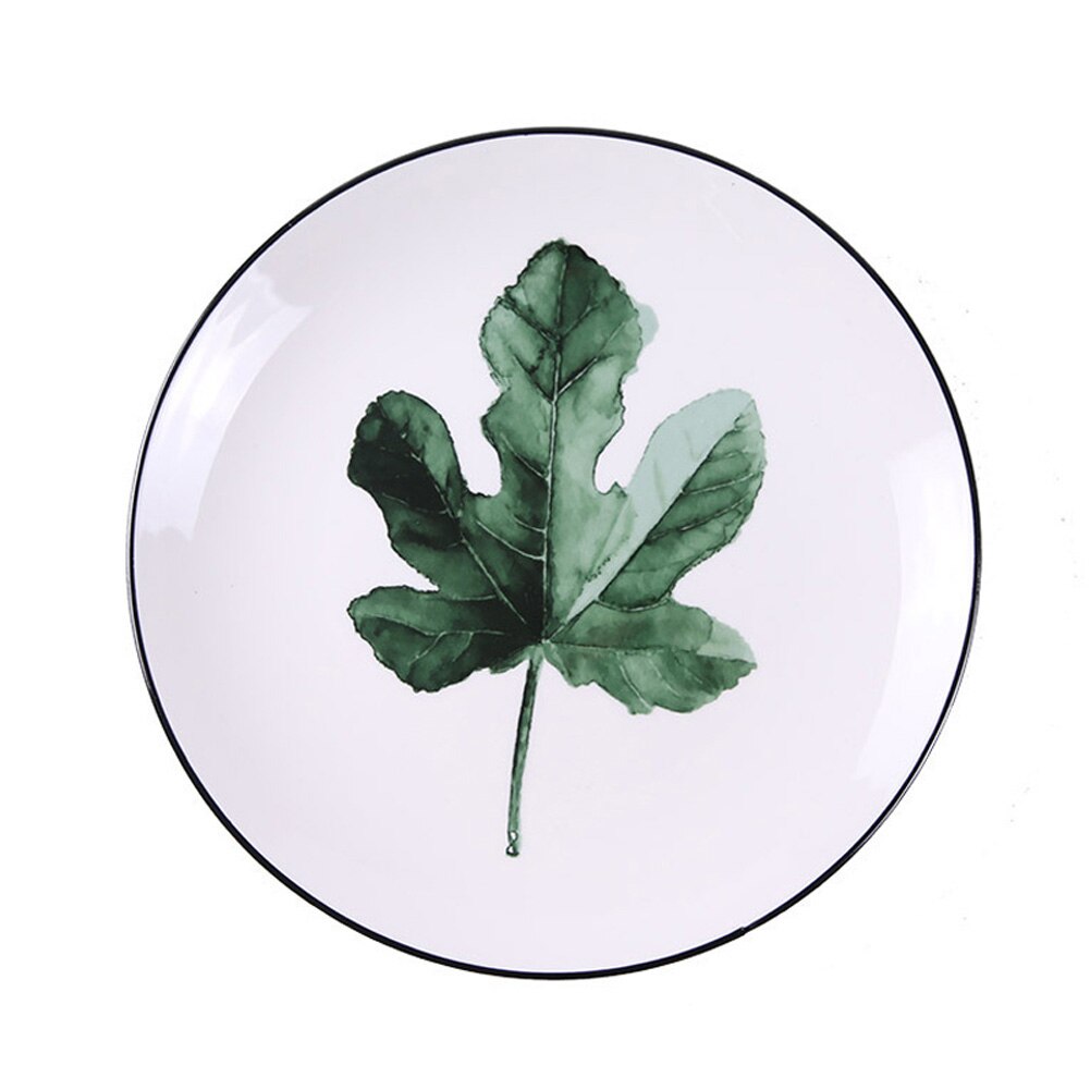 8 tum runda gröna blad keramiska middag tallrik set köksredskap efterrätt fruktsallad tallrik servis kaka tallrik västerländsk mat: 7