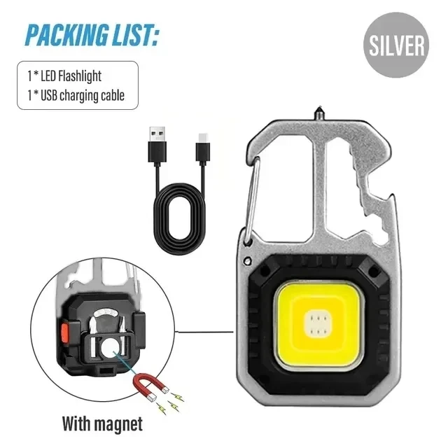 COB-Schlüsselanhänger, Arbeitsleuchte, Taschenlampe mit Batterieanzeige, wiederaufladbar, hohe Lumen, tragbares LED-Licht für Camping, Wandern, Laufen: Rot