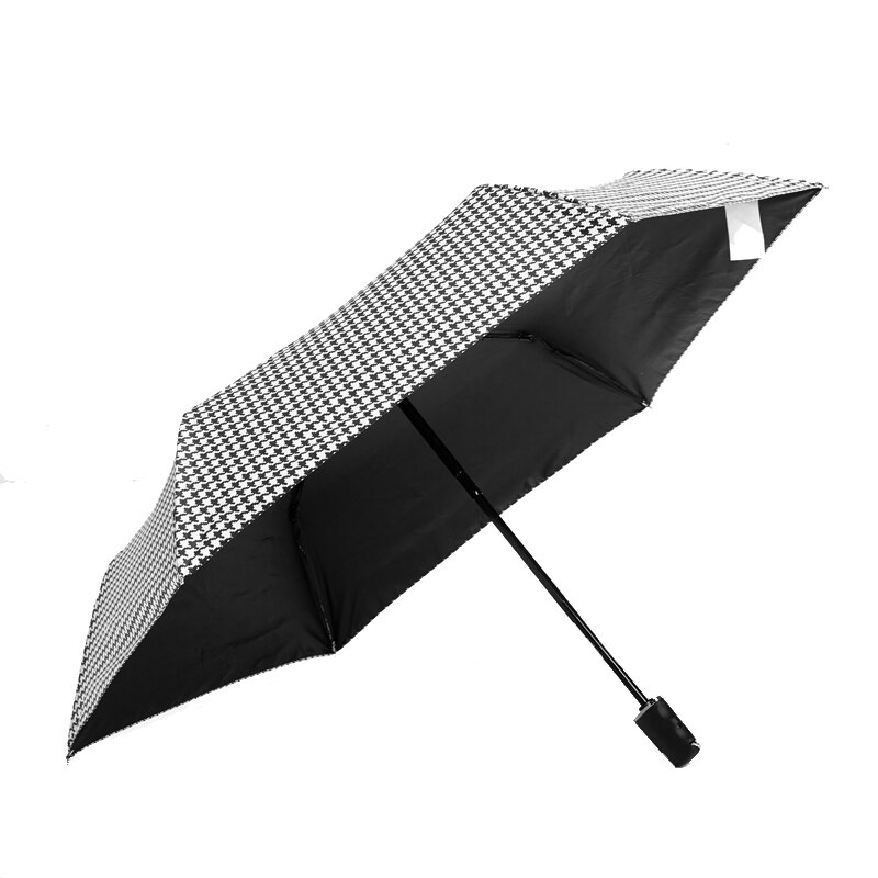 Classical Houndstooth Umbrella Rain Women Anti UV Sun Simple Umbrellas Automatic Folding Umbrella Black Coating Parasol: Default Title