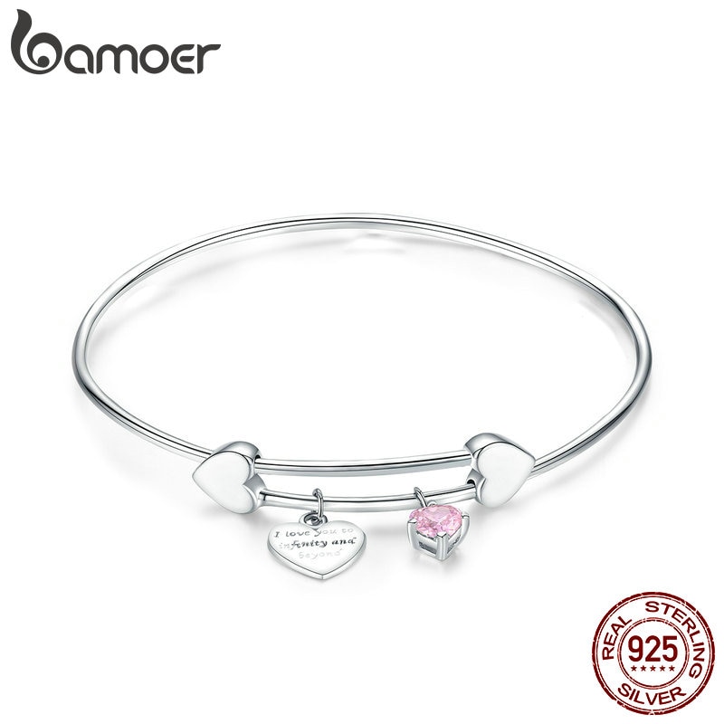 Bamoer romântico autêntico 925 prata esterlina eu amo você coração feminino pulseiras para mulher prata esterlina jóias scb124