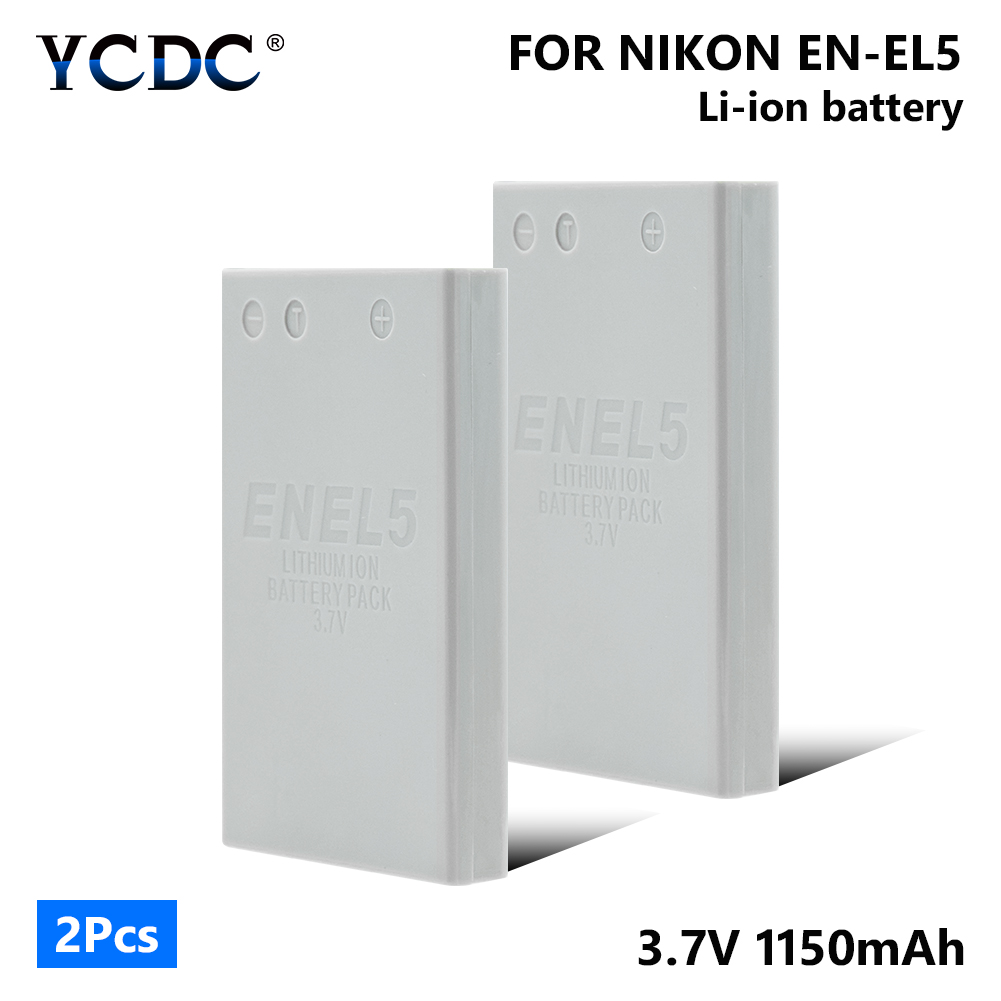 1/2 Pcs 3.7V EN-EL5 1150mAh Li-ion Lithium Battery For Nikon Coolpix P4 P5000 P5100 P6000 P80 P90 P100 P500 P510 P520 P530 S10: 2 pieces batteries