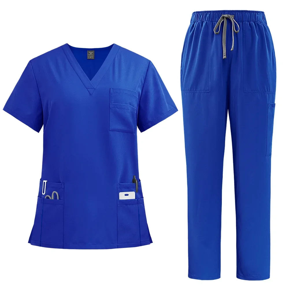 Uniformes médicos Unisex para hombres y mujeres, ropa de enfermería, disfraz de belleza, conjuntos de batas de enfermera, ropa de trabajo para médico y dentista, Tops clínicos, pantalones: XXL / Negro