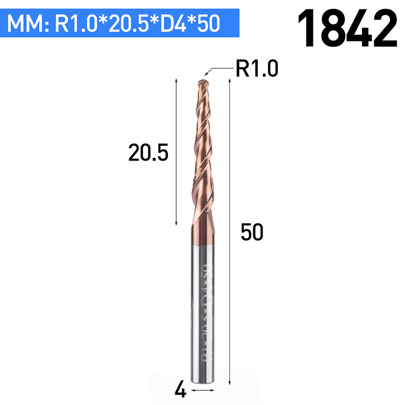 HUHAO 2pcs/lot HRC55 Tapered Ball Nose End Mill Tungsten Solid Carbide Coated CNC Milling Cutter D4-D10mm Engraving Bit