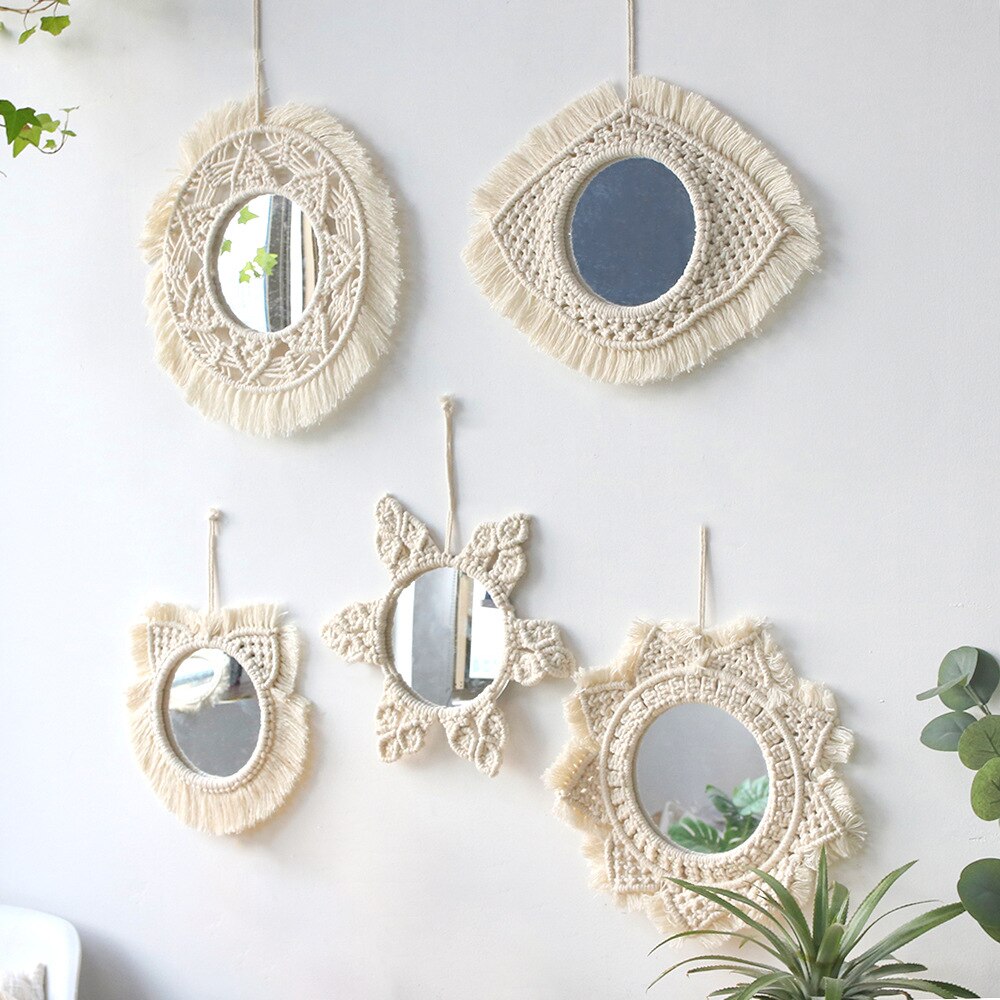 Miroir mural rond en macramé, tissé à la main, style Boho, décoration de maison, chambre à coucher, décoration de salon