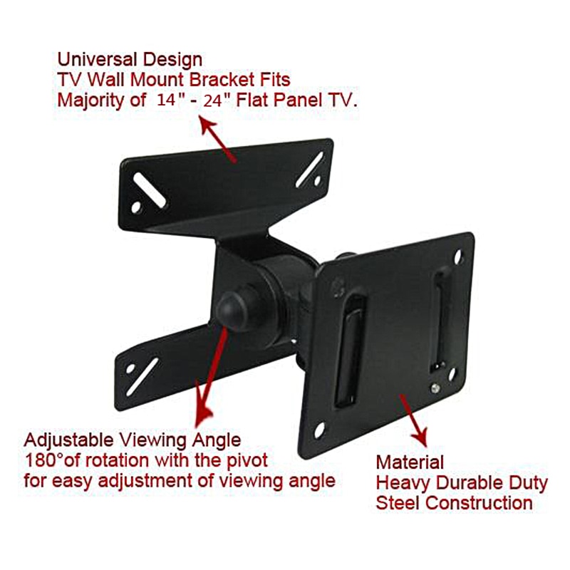 Universele Verstelbare 0.28Kg Tv Muurbeugel Ondersteuning 180 Graden Rotatie Voor 14 - 24 Inch Lcd Led Flat panel Tv