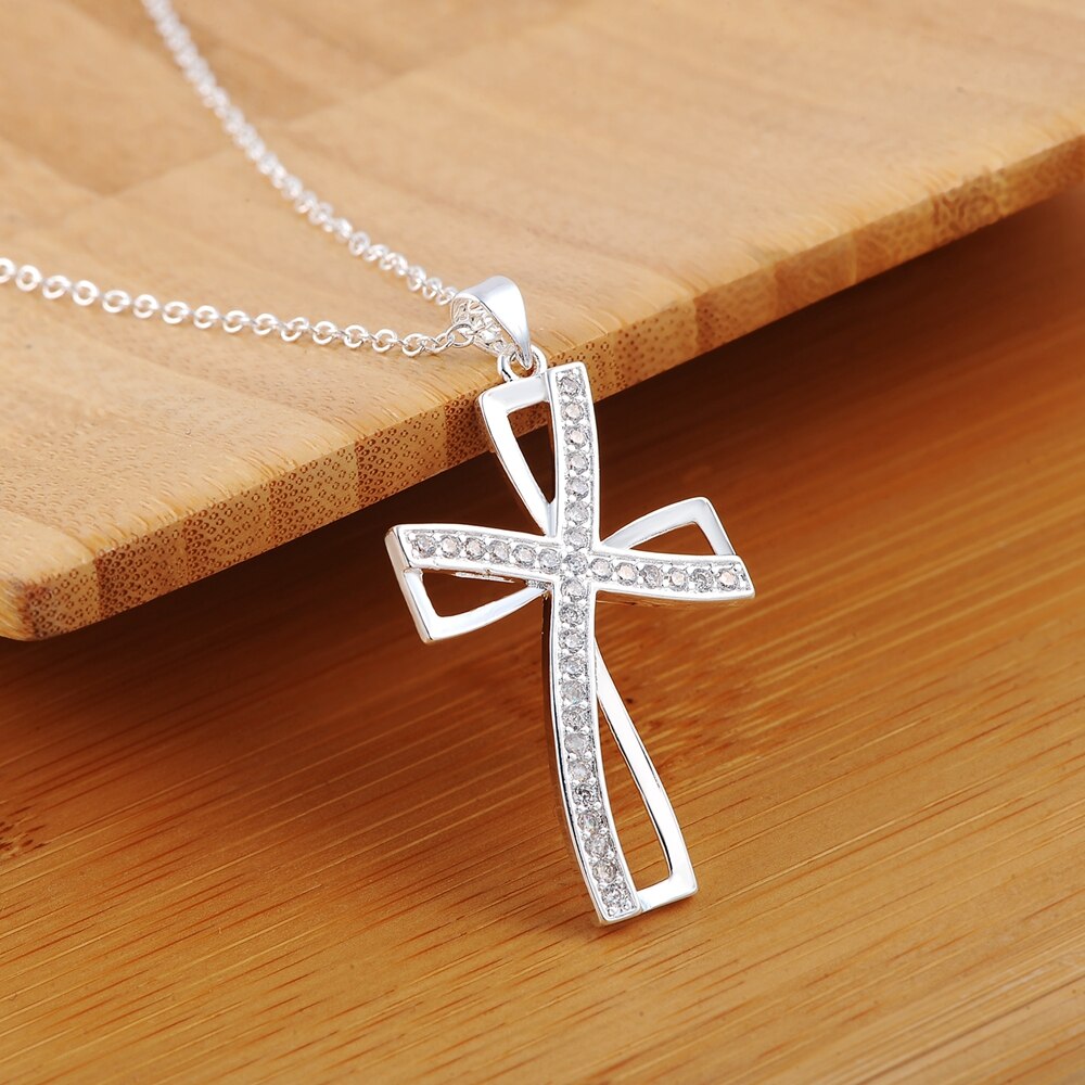 Promozioni collana in argento 925 con ciondolo per donna collana con ciondolo a croce in cristallo gioielli moda festa di nozze carina