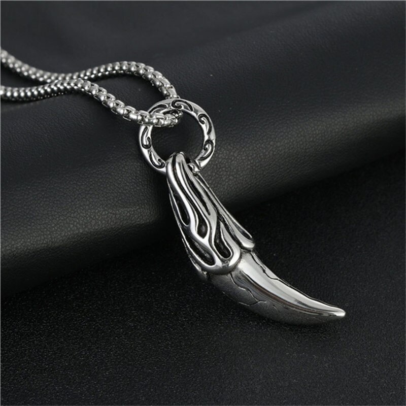 Trend Wolf Tooth Pendant Necklace for Men Stainless Steel Gold Beaded Chains Necklace Charms Jewelry