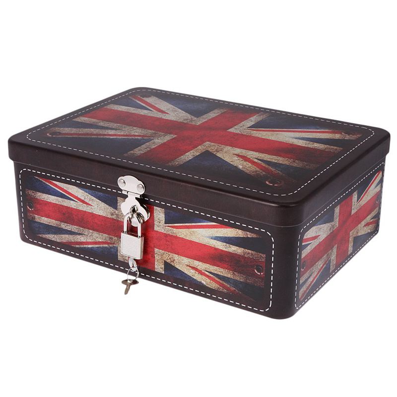 metal lock box square shape storage storage for candy cookies tea jewelry - UK flag pattern: Default Title
