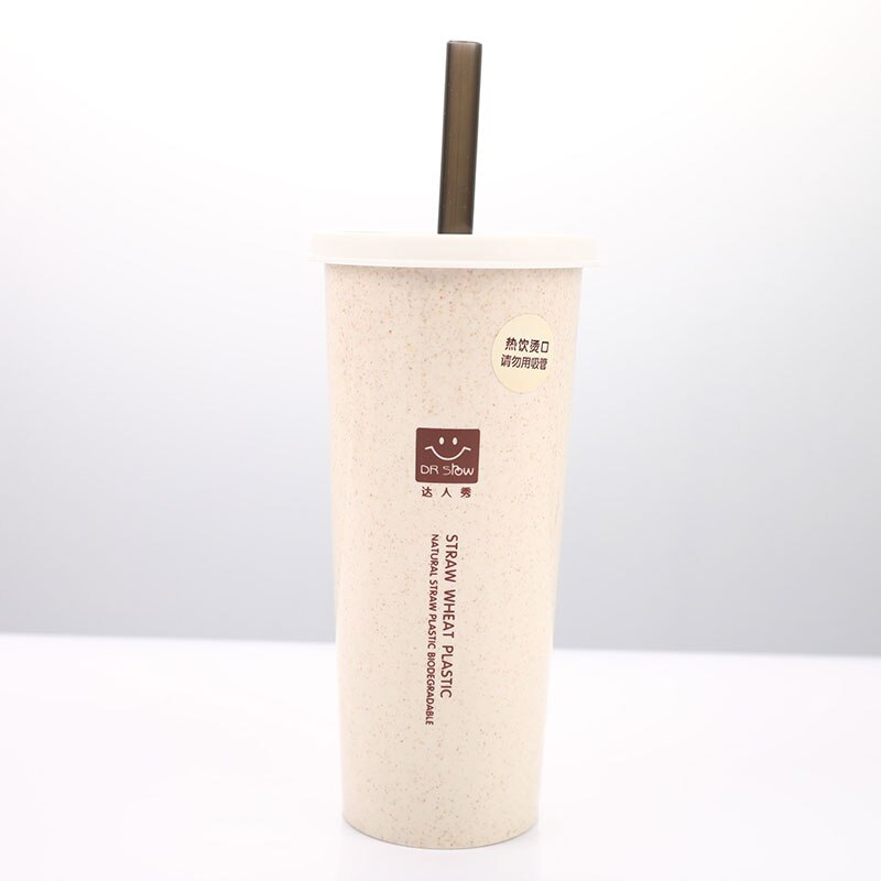 Cup Water Cup with Straws Double Lid Portable Hand Cup Wheat Straw Cola Coffee Plastic Travel Cup Drinking Cup Home Office: BG