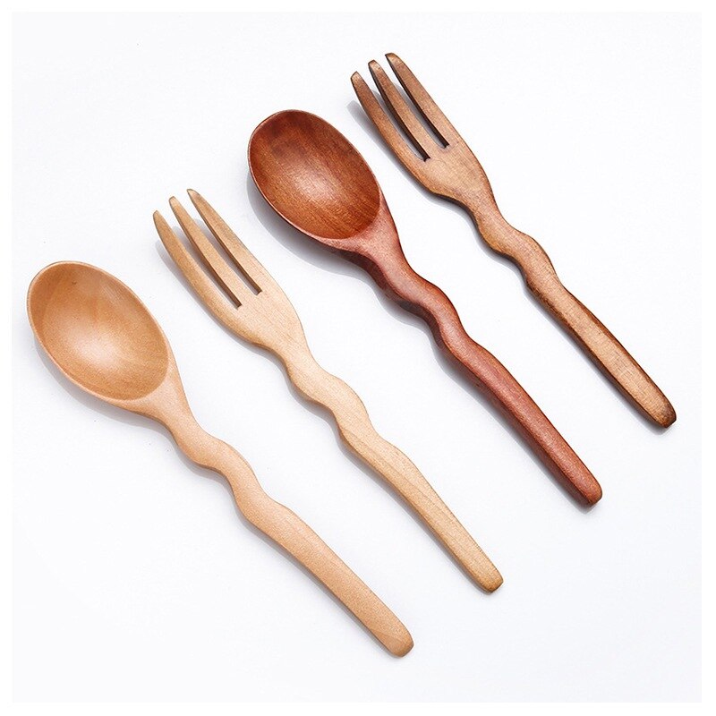 Natural Wood Spoon Fork Kitchen Cooking Dining Soup Tea Honey Coffee Utensil Tools Soup-Teaspoon Tableware
