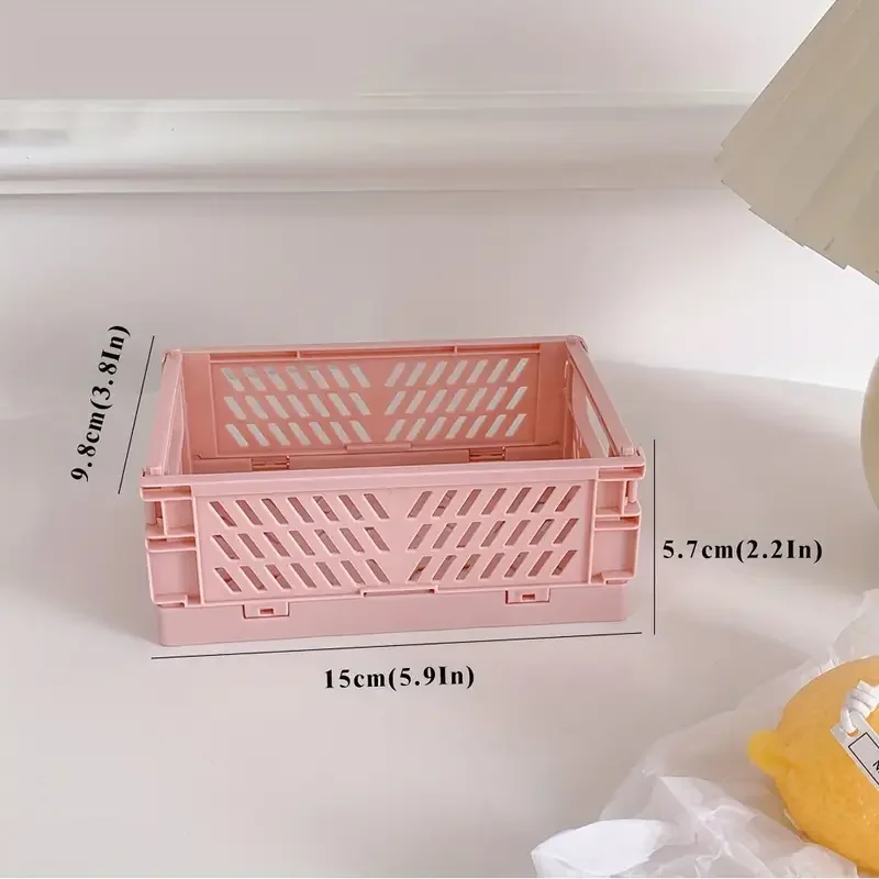 6-color folding plastic storage box, student desk tidying tape, stationery folding basket, storage basket, storage box: Pink