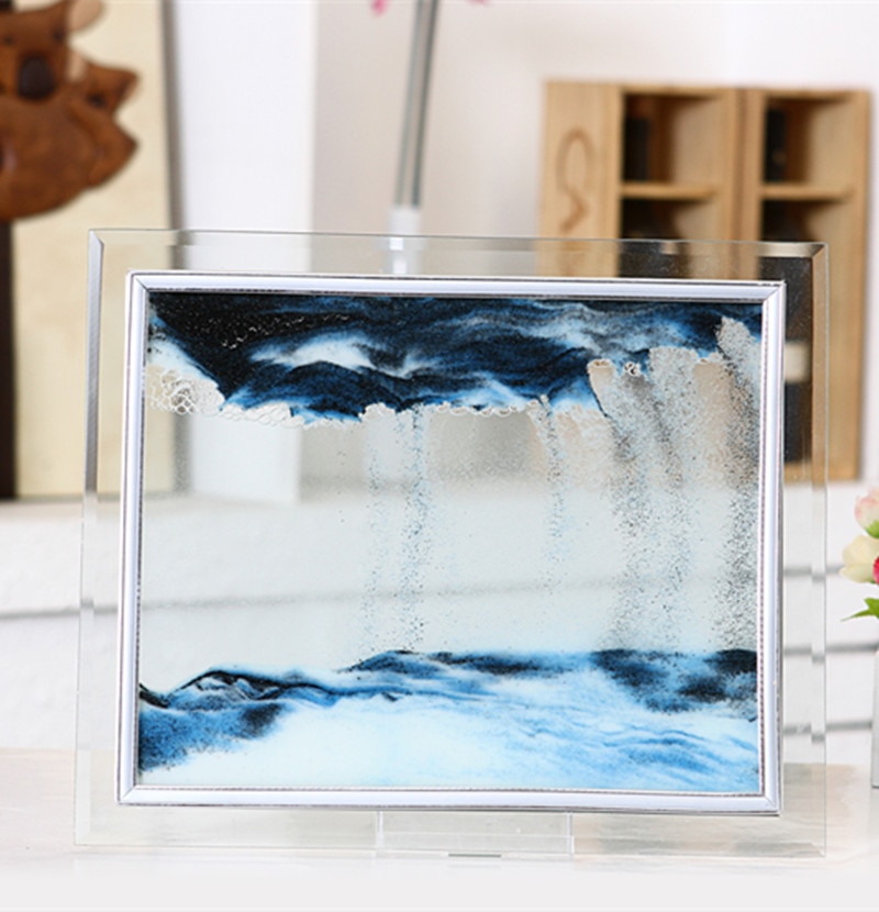 Glas kviksand flow landskab male kontor stue 3d glas fotoramme flyt sand billede timeglas indretning male