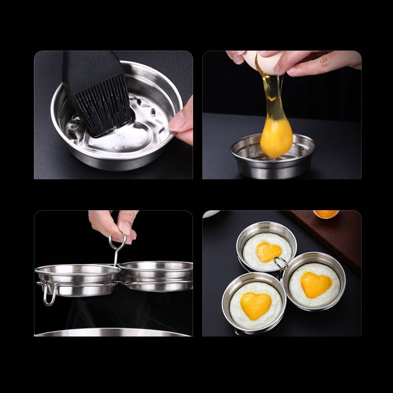 Ssgp Roestvrij Staal Ei Ketels Hart Vorm Non-stick Ei Fornuis Gepocheerde Baking Mold Keuken Tool Pancake Maker