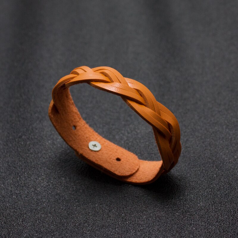 Snap Button Bracelets Factory Direct Vintage Leather Jewelry Punk Leather Men's Cuff Bracelet Jewelry: Orange