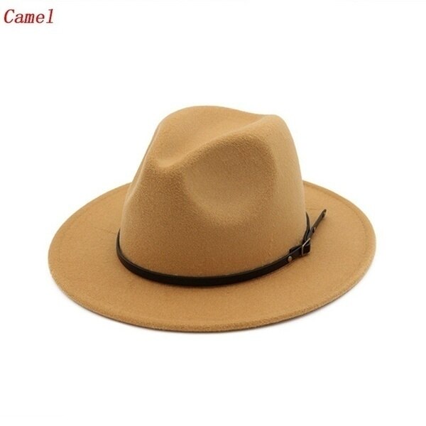 Mænd / kvinder vintage bredkant hat hat kirke fest damer følte jazz cap cowboy fest hat: Kamel