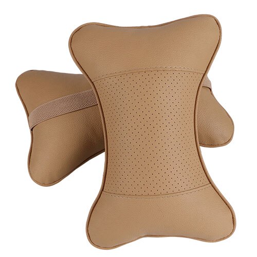 Almohada de cuero para el cuello del coche, reposacabezas transpirable, accesorios para la mayoría de los coches: Beige