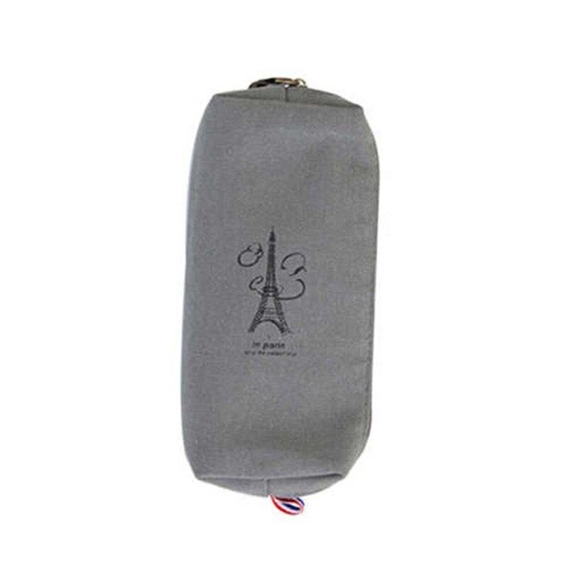 Vintage katoenen en linnen canvas studenten etui met grote capaciteit, schrijfwarentassen, eenvoudige pen, etui voor kantoororganisatie: Grijs