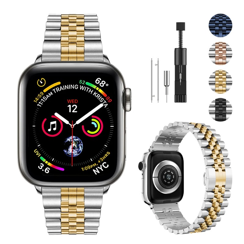 Correa de Metal de acero inoxidable para Apple Watch Ultra 2 49mm 9 8 7 6 5 4 SE 45mm 41mm 44mm 40mm pulsera iWatch 10 46/42mm: Negro y gris / 14 mm