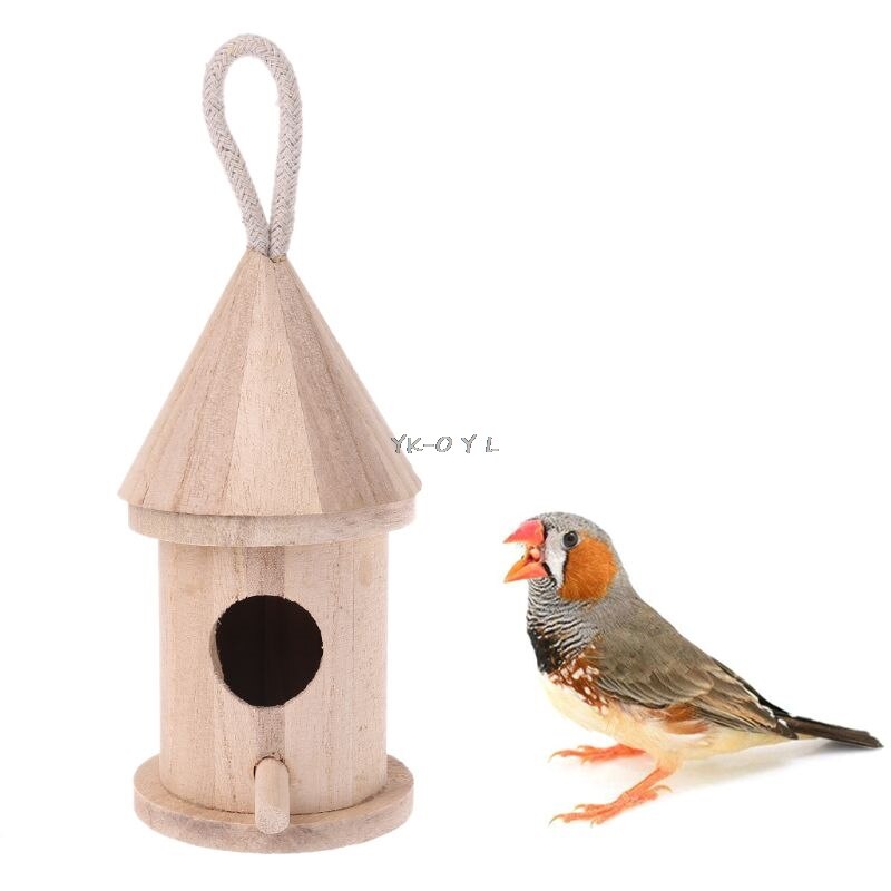Natural Wood Bird House Hanging Nest Box Outdoor Garden Home Bird Cage