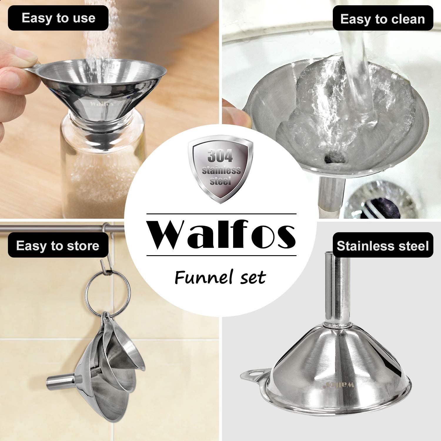 3 Pcs/Set Stainless Steel Funnels Multi-Use Kitchen Funnel Set For Transferring Liquid Fluid Cooking Oils & Powder Tools