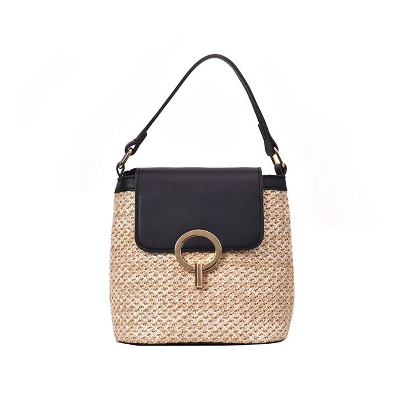 Frauen Damen Crossbody Stroh Eimer Schulter Tasche Tote Geldbörse Handtasche Messenger Satchel: Black