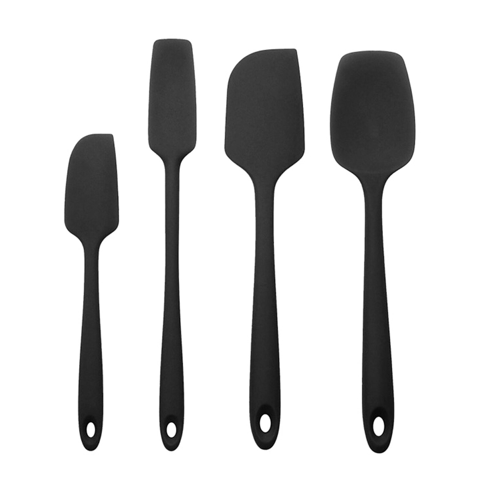 Juego de espátulas de silicona para el hogar, rascador fácil de limpiar, antiadherente, resistente al calor, mango largo, utensilios de cocina para colgar con agujero, 4 Uds.: Black