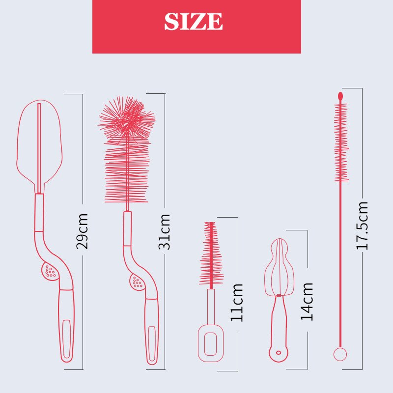 Ensemble de 5 brosses à biberon en plastique, éponge, nettoyeur de bouteilles, pince à mamelon, bouteille de lait en verre, paille de nettoyage, alimentation