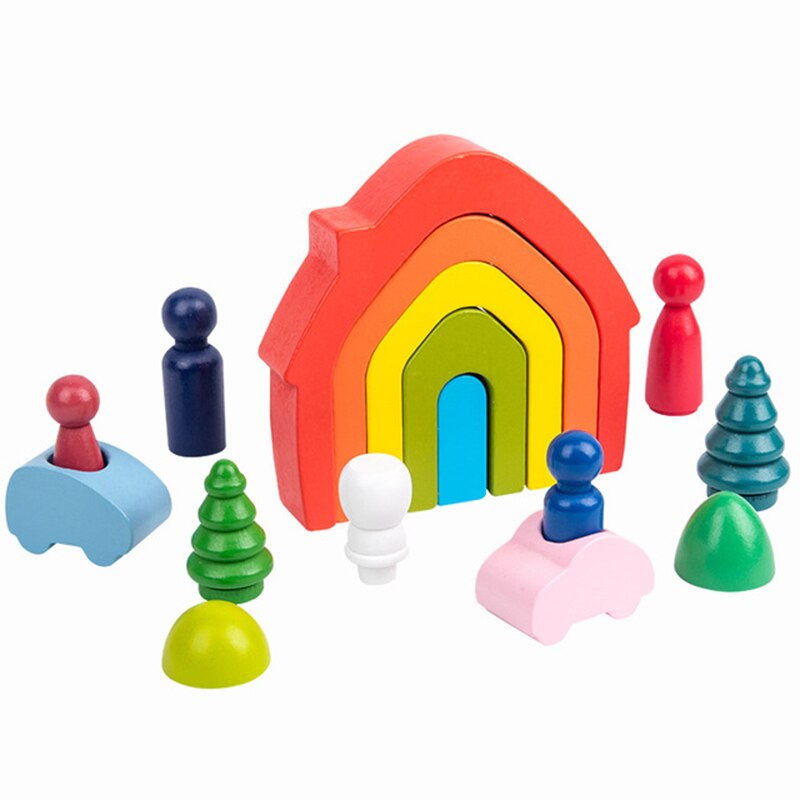 Wooden Rainbow Block Stacker mini Stacking Game Wooden Toys Nesting Puzzle Building Blocks Montessori Educational Toy for Kids: 4