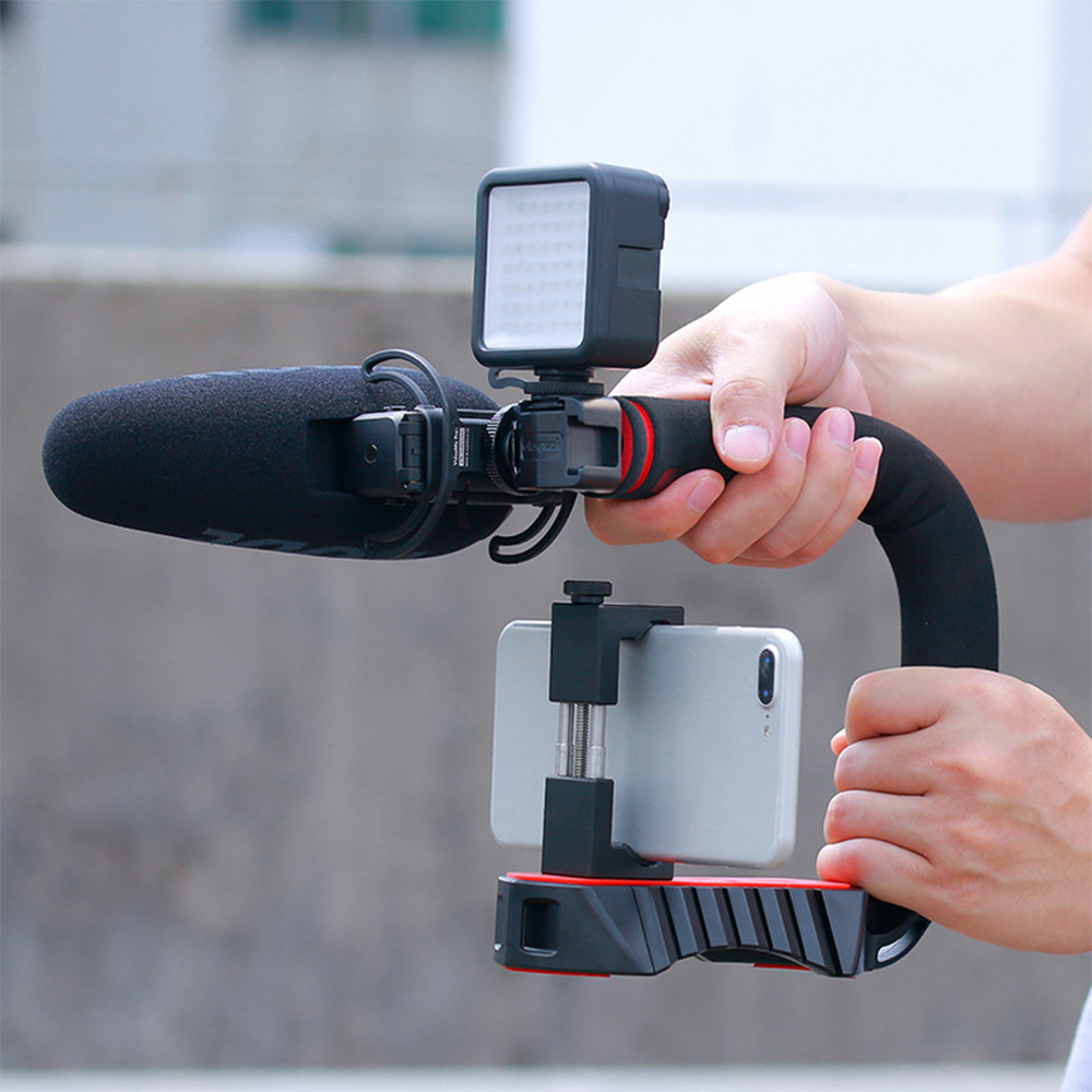 U-Grip Pro Handheld Video with Triple Cold Shoe Mount Smartphone Video Handle for DSLR Camera 1pcs
