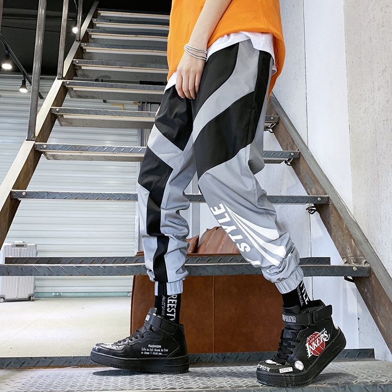 Riinr Zomer Mannen Vrouwen Sweatpant Flash Reflecterende Broek Joggers Hip Hop Dance Show Party Night Jogger Baggy Broek