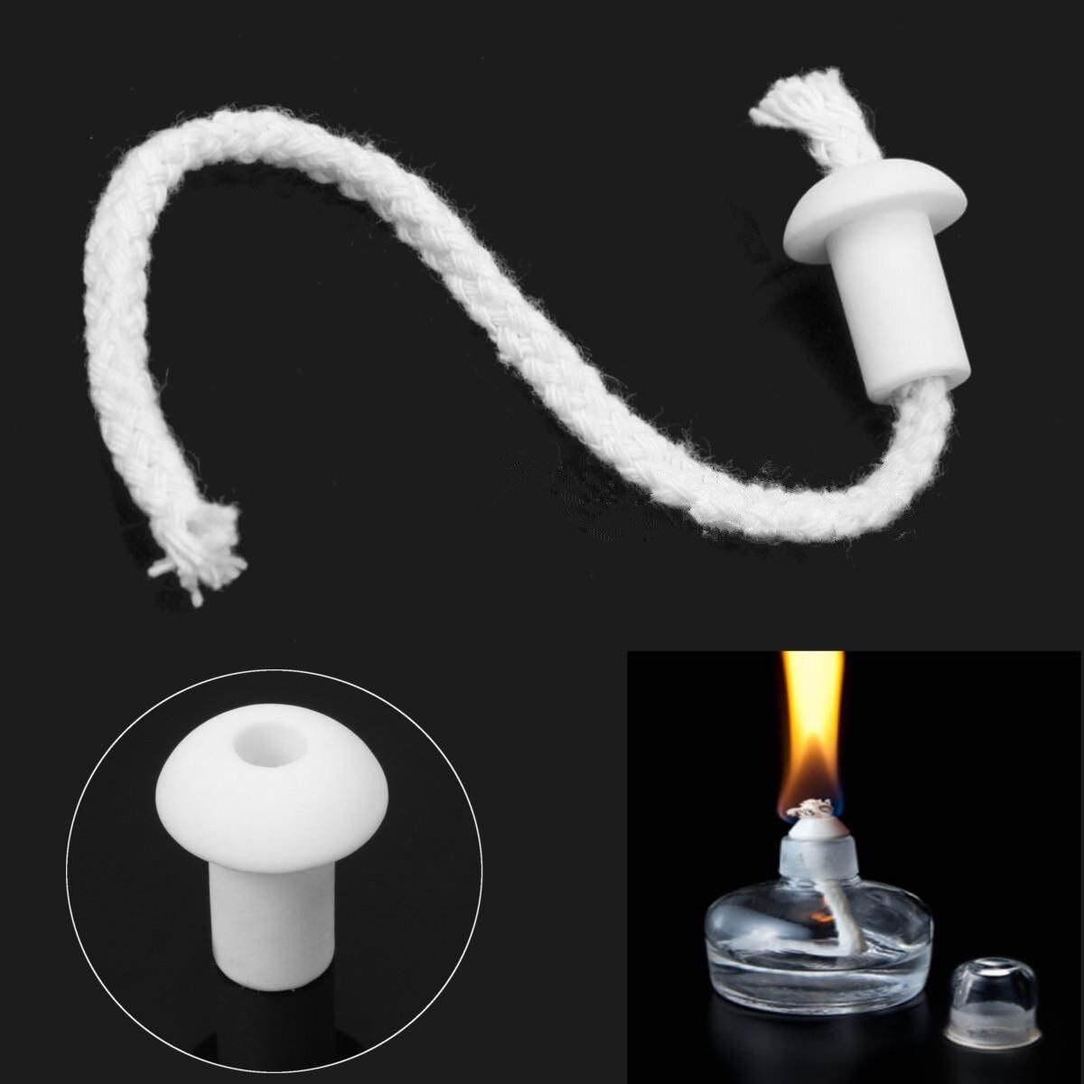 7Pcs Oil Lamp Wick Holder Ceramic Holders Torch Wine Bottle Oil Candle Burner Stove Cotton Wick Lamp Fiber Glass Kerosene Wick
